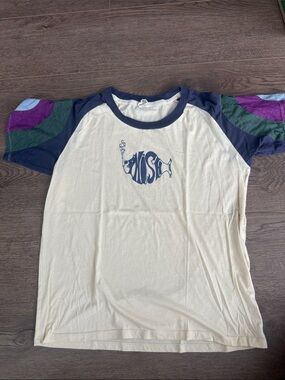 PHISH Cream Raglan Tee with Navy and Colorblock Sleeves w